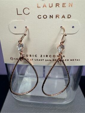 Lauren Conrad Rose Gold Teardrop Dangle Earrings with Clear Stone
